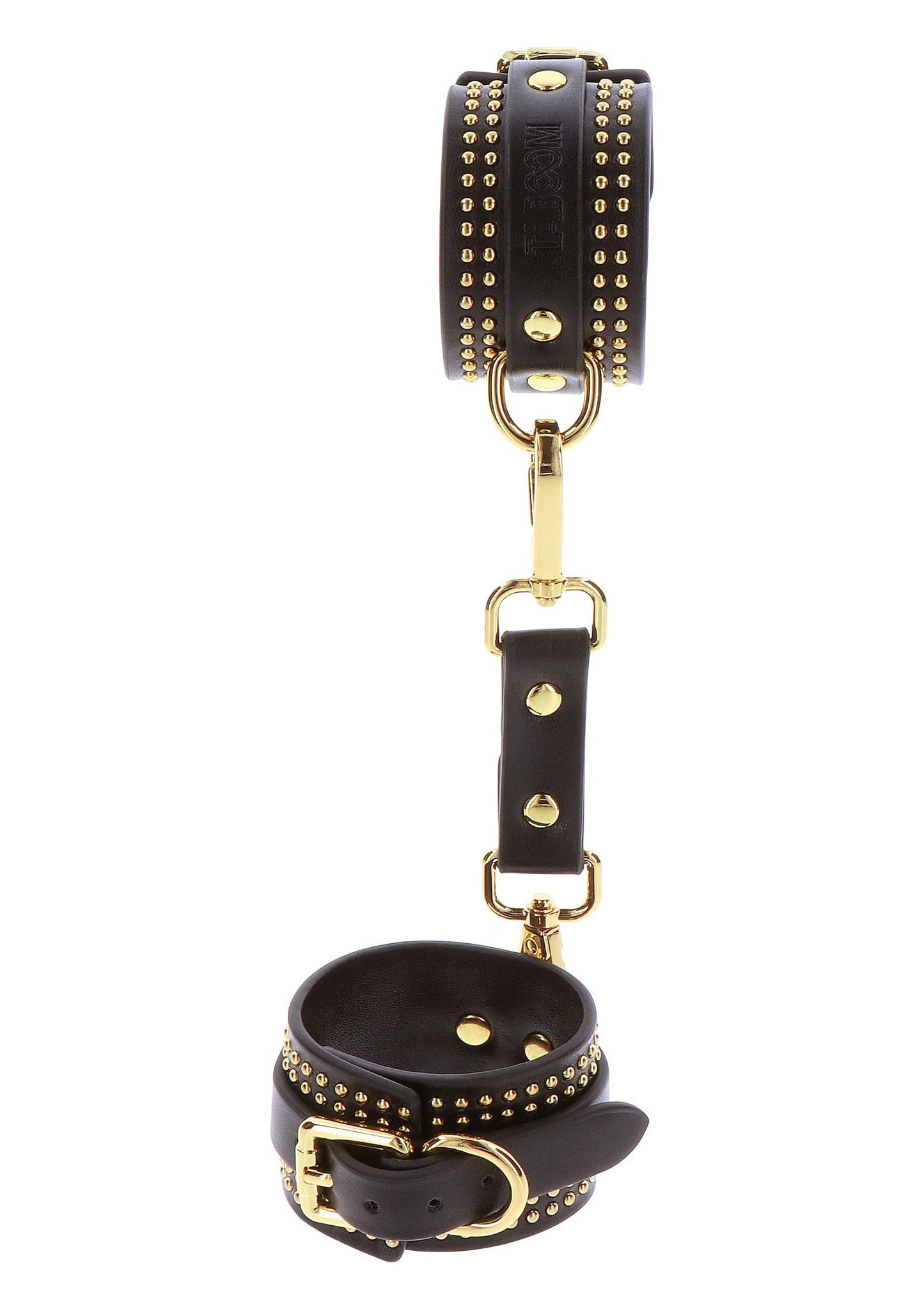 Zwarte enkelsboei met gouden studs, D-ring en haaksluiting