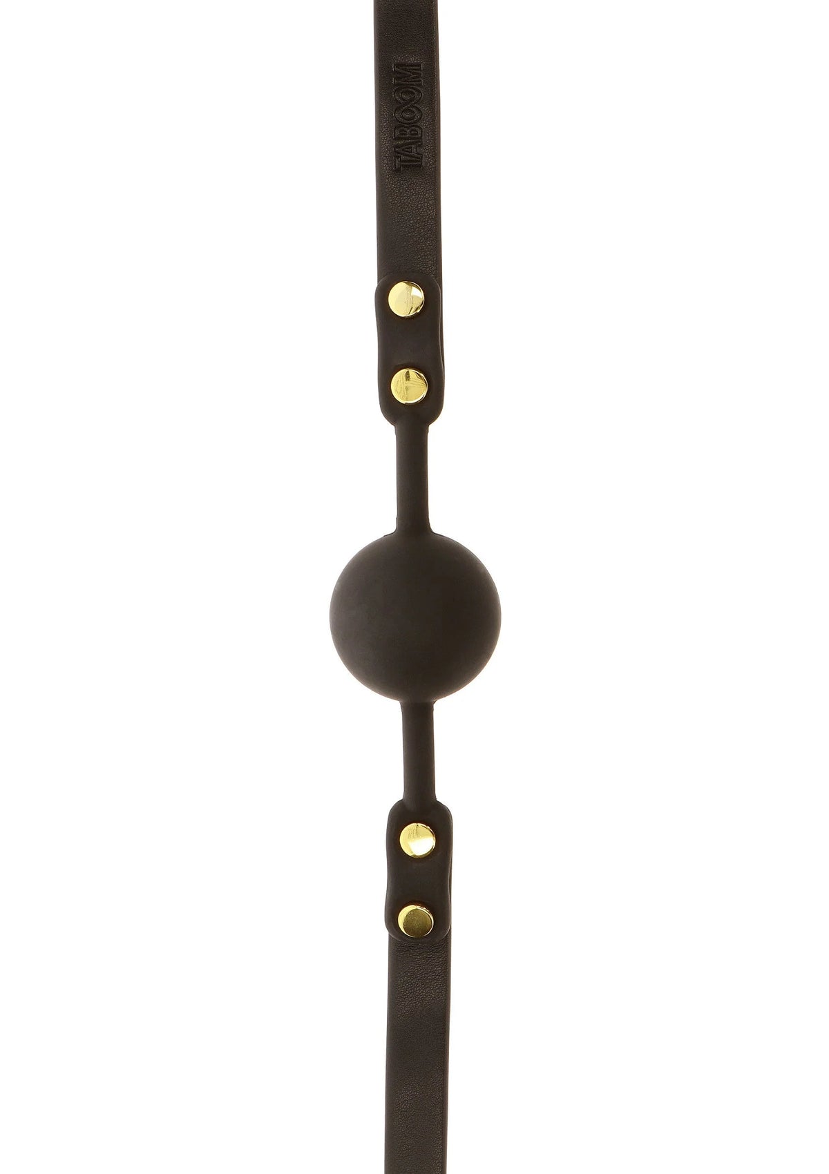 Ball gag-band met ronde bal en gouden studs op de verticale riem