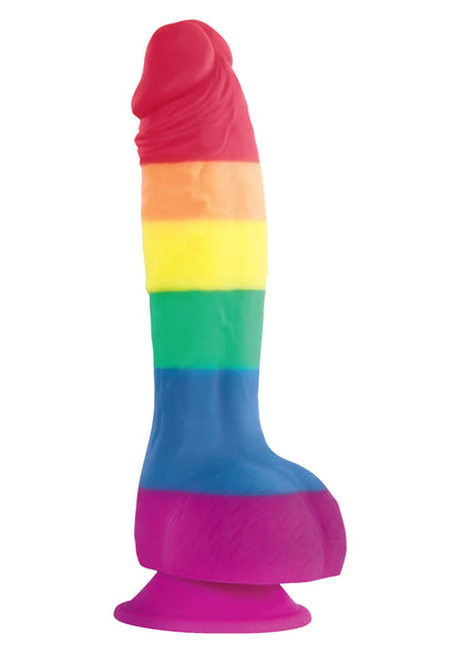 Regenboog siliconen dildo met taps toelopende schacht en brede basis