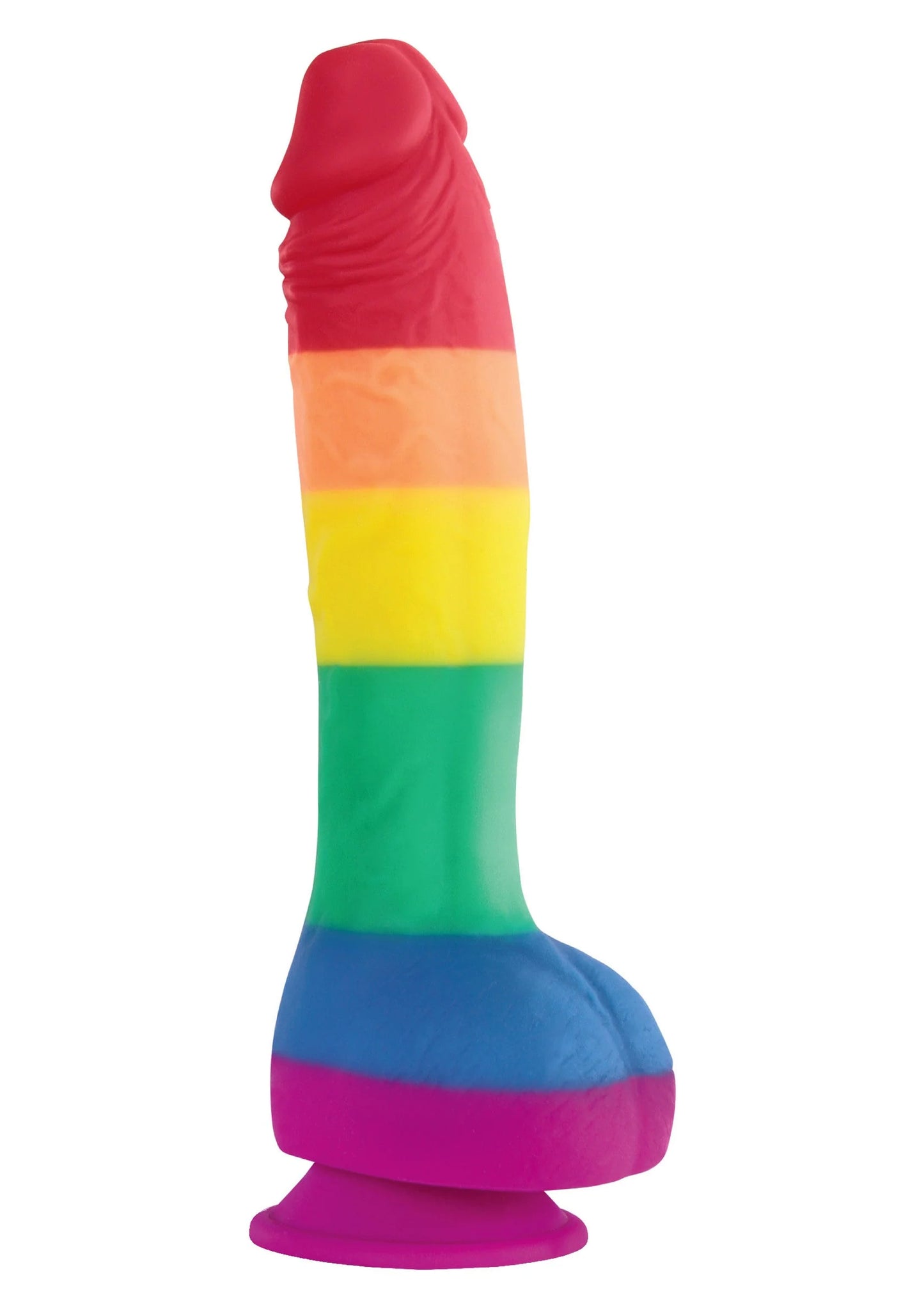 Regenboog siliconen dildo staand: rood/oranje/geel/groen/blauw/paars, brede basis
