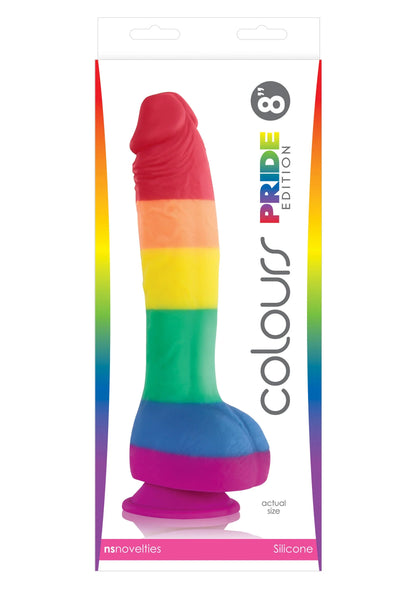 Regenboog siliconen dildo in Pride Edition-doos: rood tot paars, brede voet