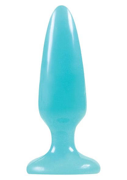 Blauwe kleine pleasure plug, taps toelopende steel en brede voet