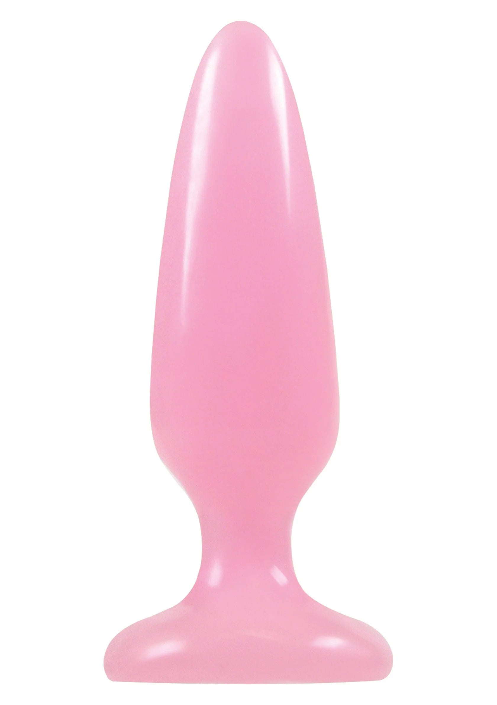 Roze pleasure plug met afgeronde kegelvorm en brede basis