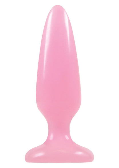 Roze pleasure plug met afgeronde kegelvorm en brede basis