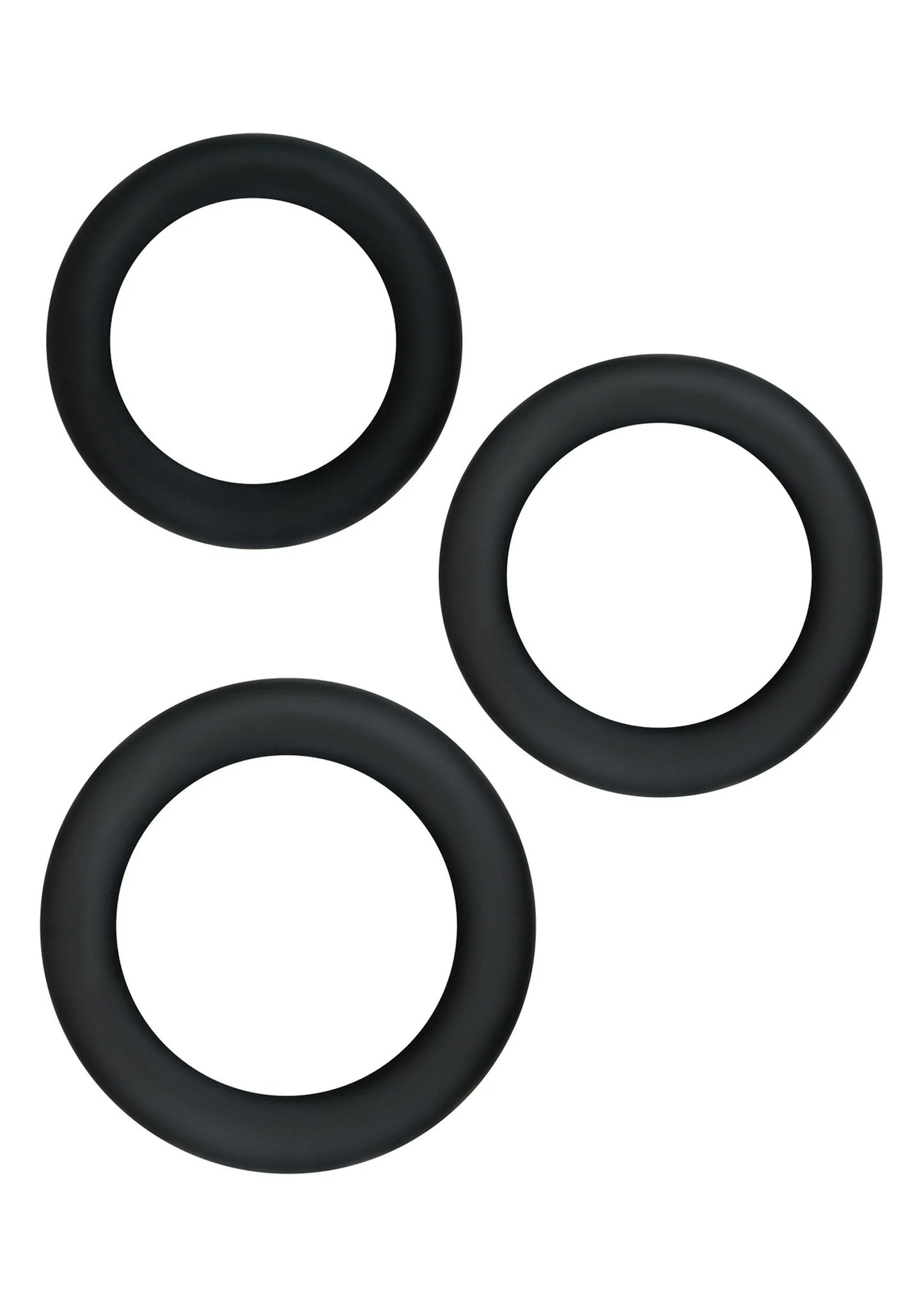 Drie zwarte silicone ringen, losse ronde open vormen voor verstelbare pasvorm