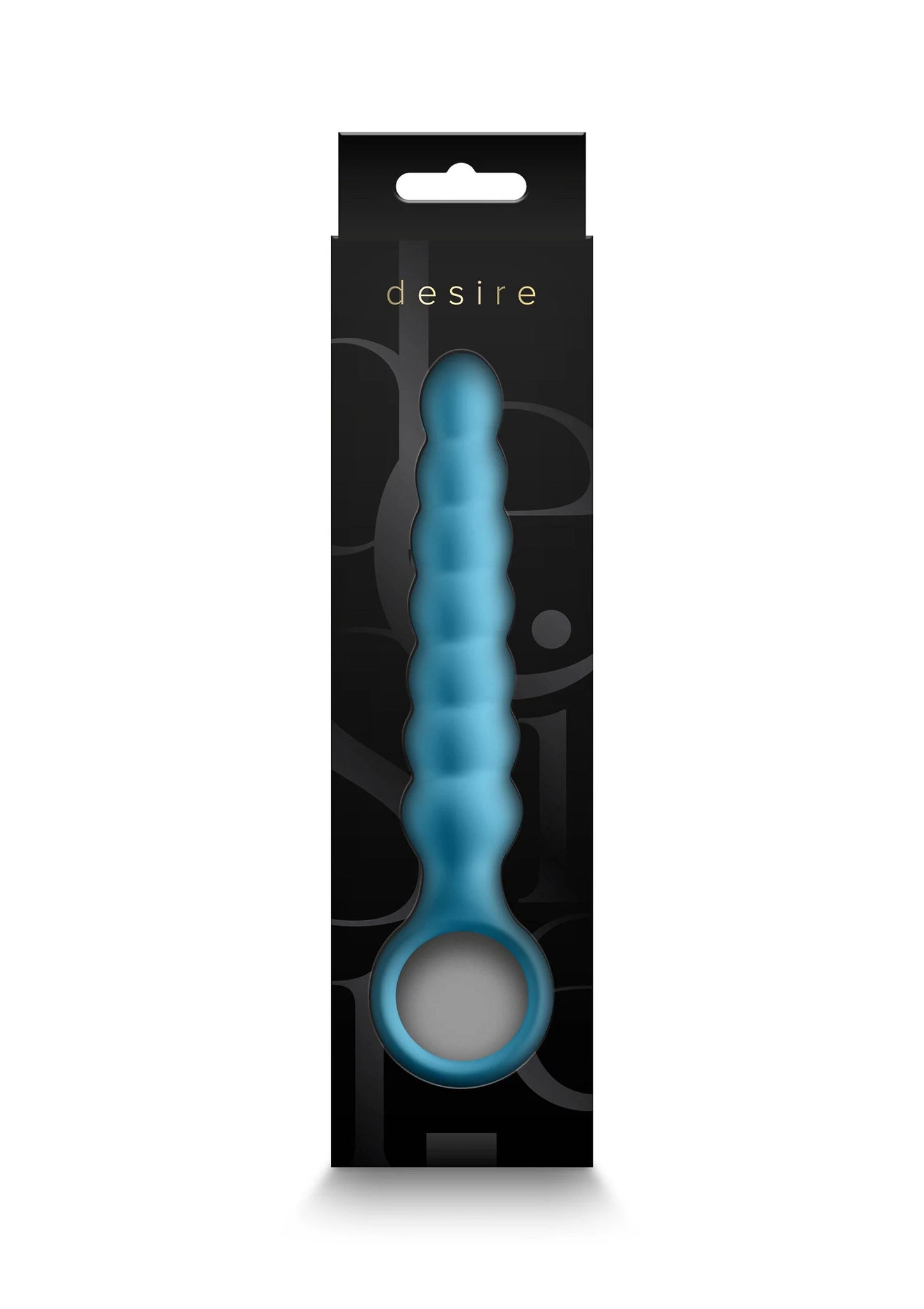 Zwarte verpakking met blauwe anale plug en grote ronde ring