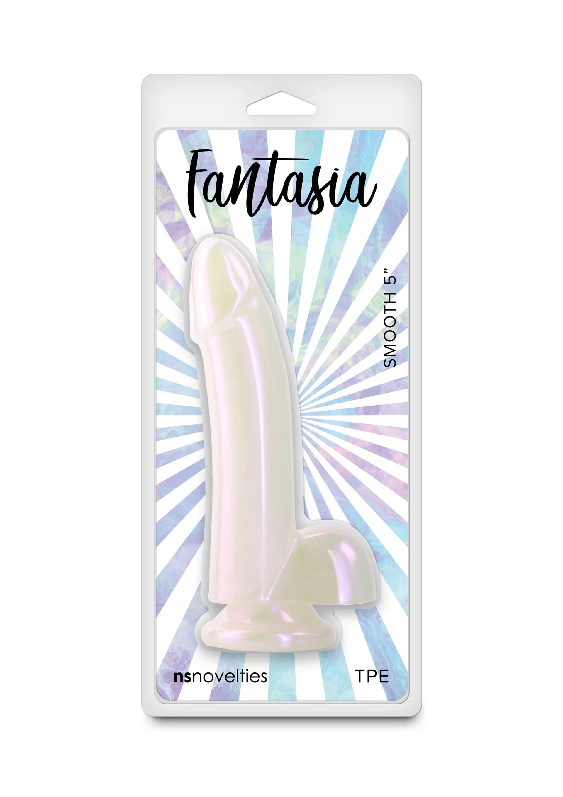 Fantasia verpakking voor Smooth 5 dildo van NS Novelties, licht iriserend