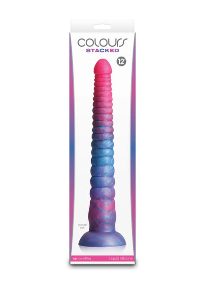 Verpakking met roze en blauwe dildo op brede sokkel, Colours Stacked