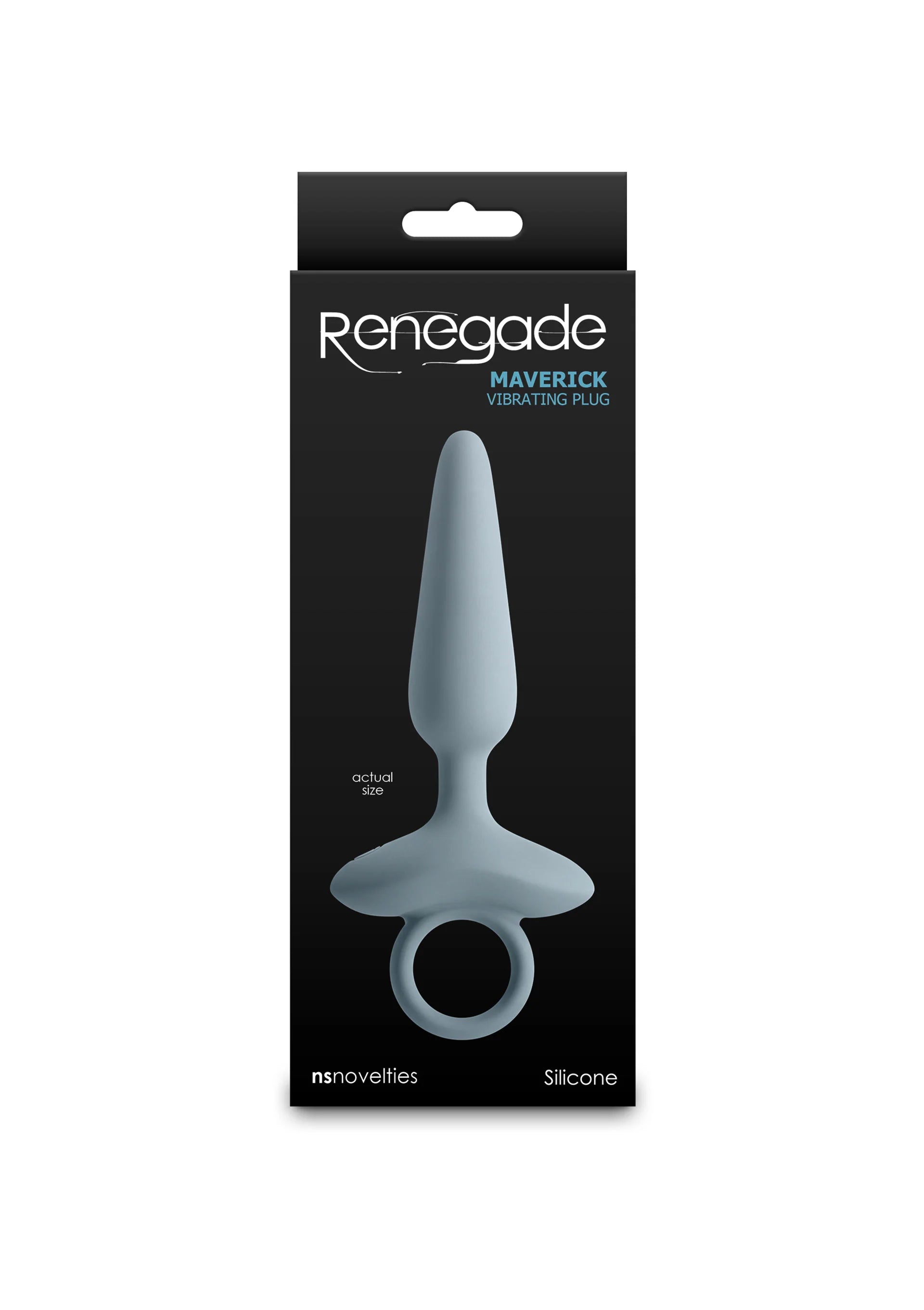 Verpakking van Renegade Maverick Grey siliconen anale plug, grijze kegel en ring