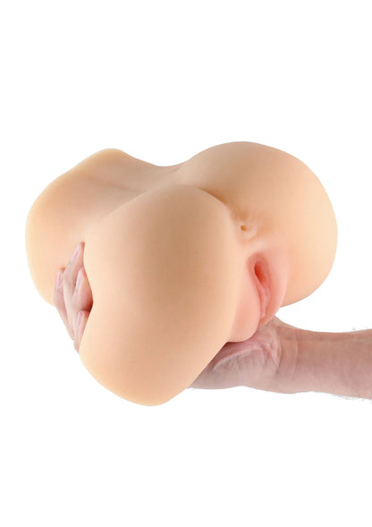 Beige realistische masturbator met open opening en handgreep