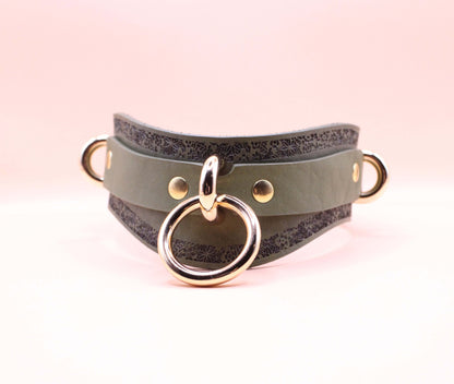 Submissive Necklace Avocado Green Leather Choker | Discreet Day Collar