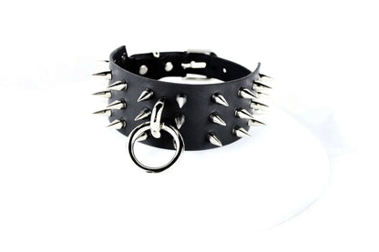 Black Spiked BDSM Collar – Leather Submissive Collar with O-Ring - Happytoys Sexshop: online sex shop for Feeling Happy & Easy 😊 - Discreet geleverd