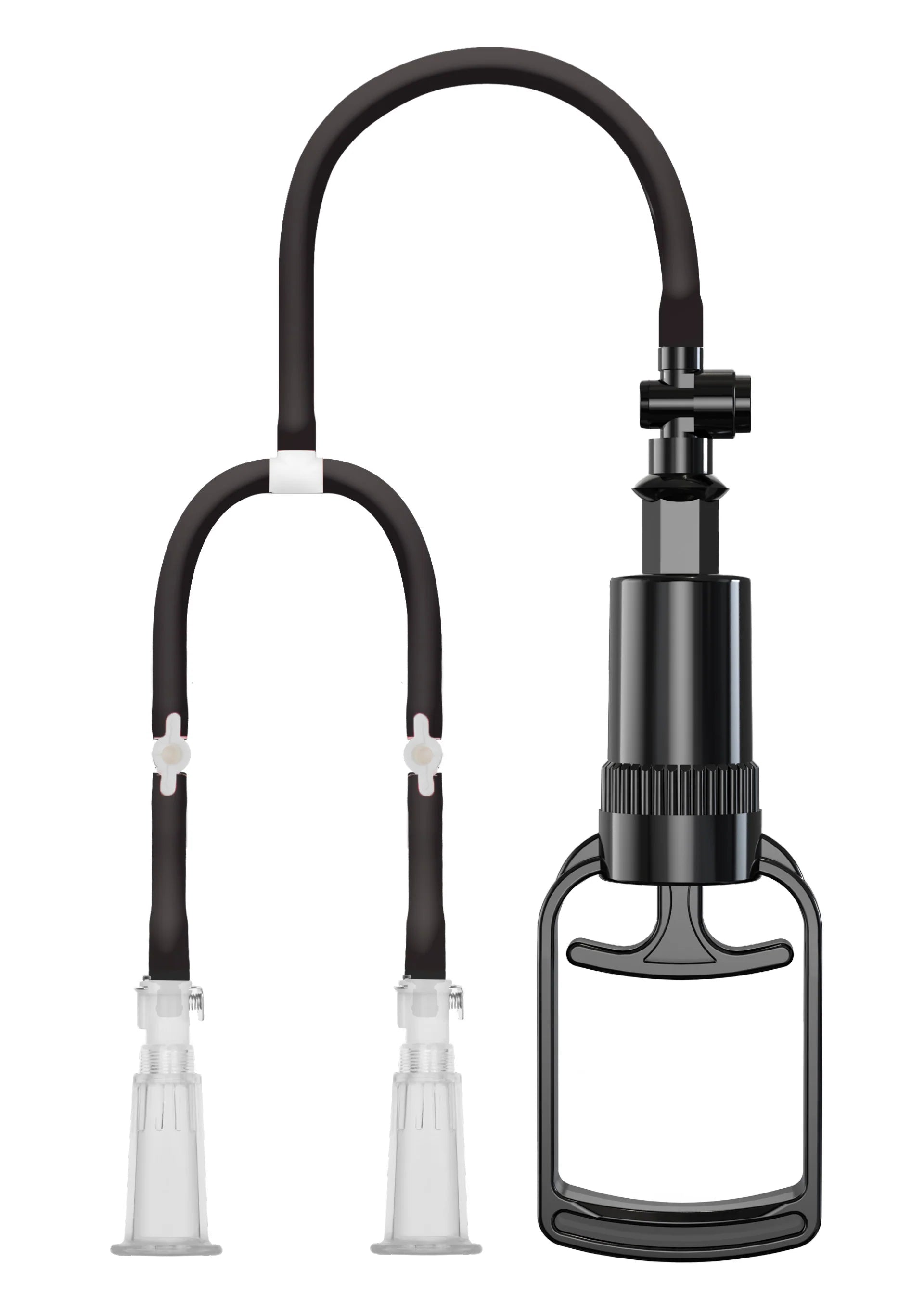 Vacuum nippelpomp met zwarte pompmodule en doorzichtige cups met beugel.