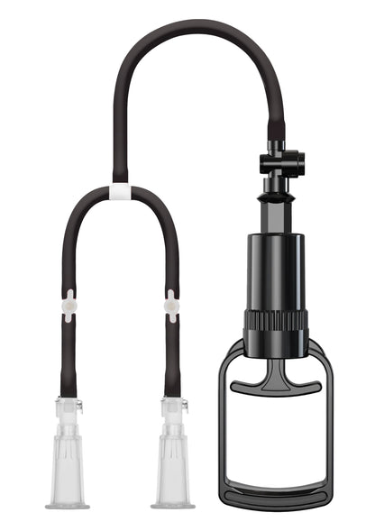 Vacuum nippelpomp met zwarte pompmodule en doorzichtige cups met beugel.
