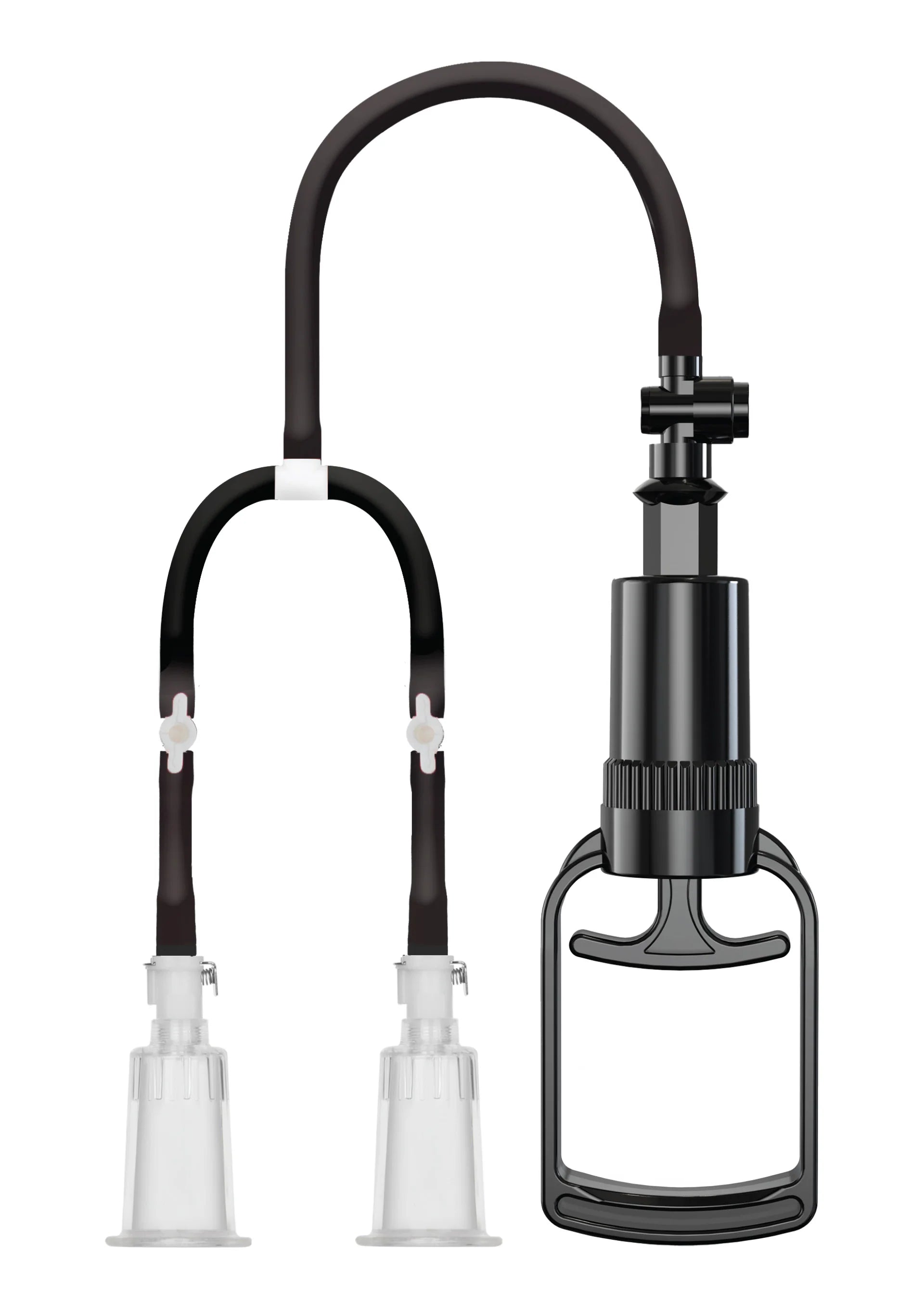 Vacuum borstzuigpomp set met twee witte zuigkappen en zwarte handpomp