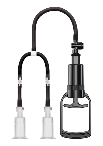Vacuum borstzuigpomp set met twee witte zuigkappen en zwarte handpomp