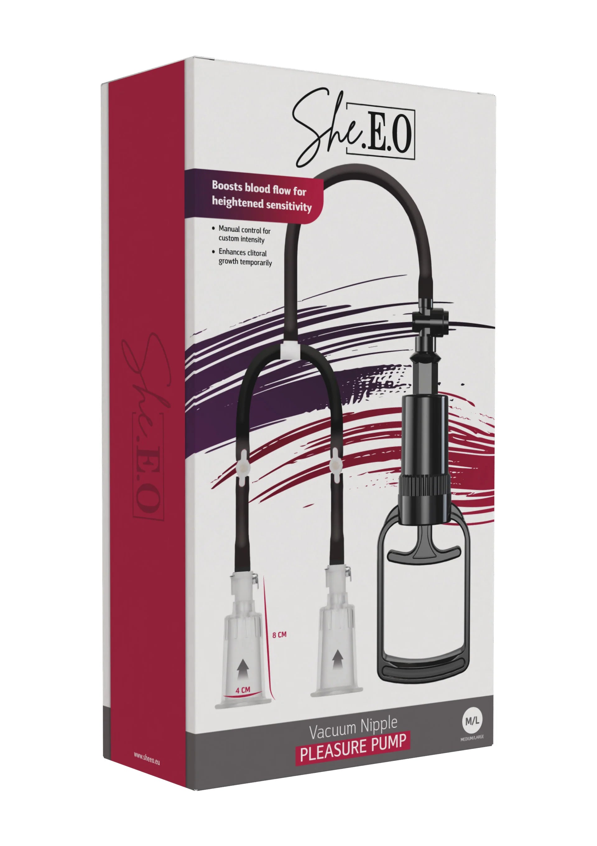 She.E.O vacuum borstzuigpomp doos met afbeelding van zuigpomp en twee kappen