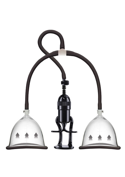 Vacuum borstpomp met twee transparante cups en zwarte pompunit