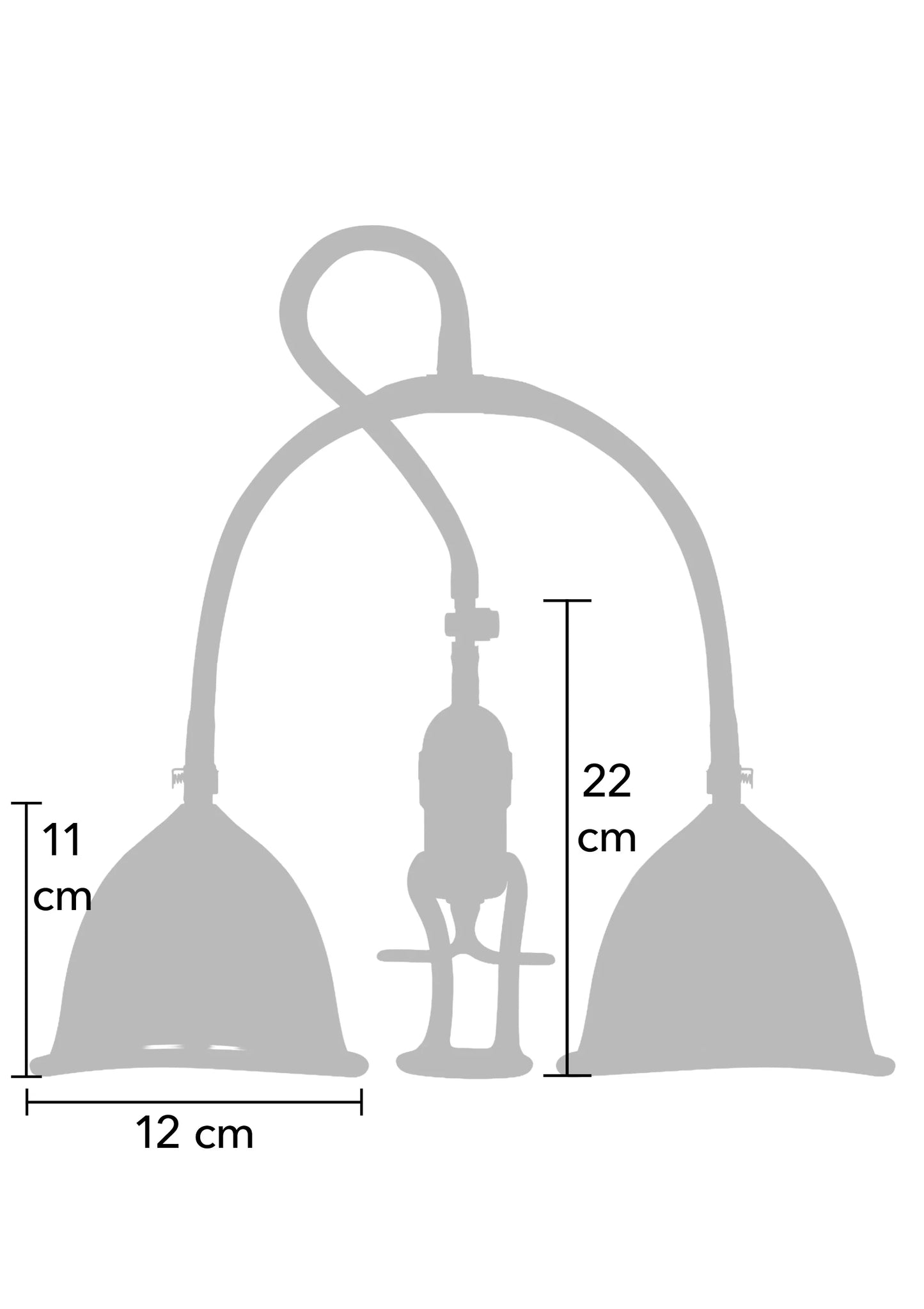 Afmetingen vacuum borstplezierpomp: 11 cm, 12 cm en 22 cm