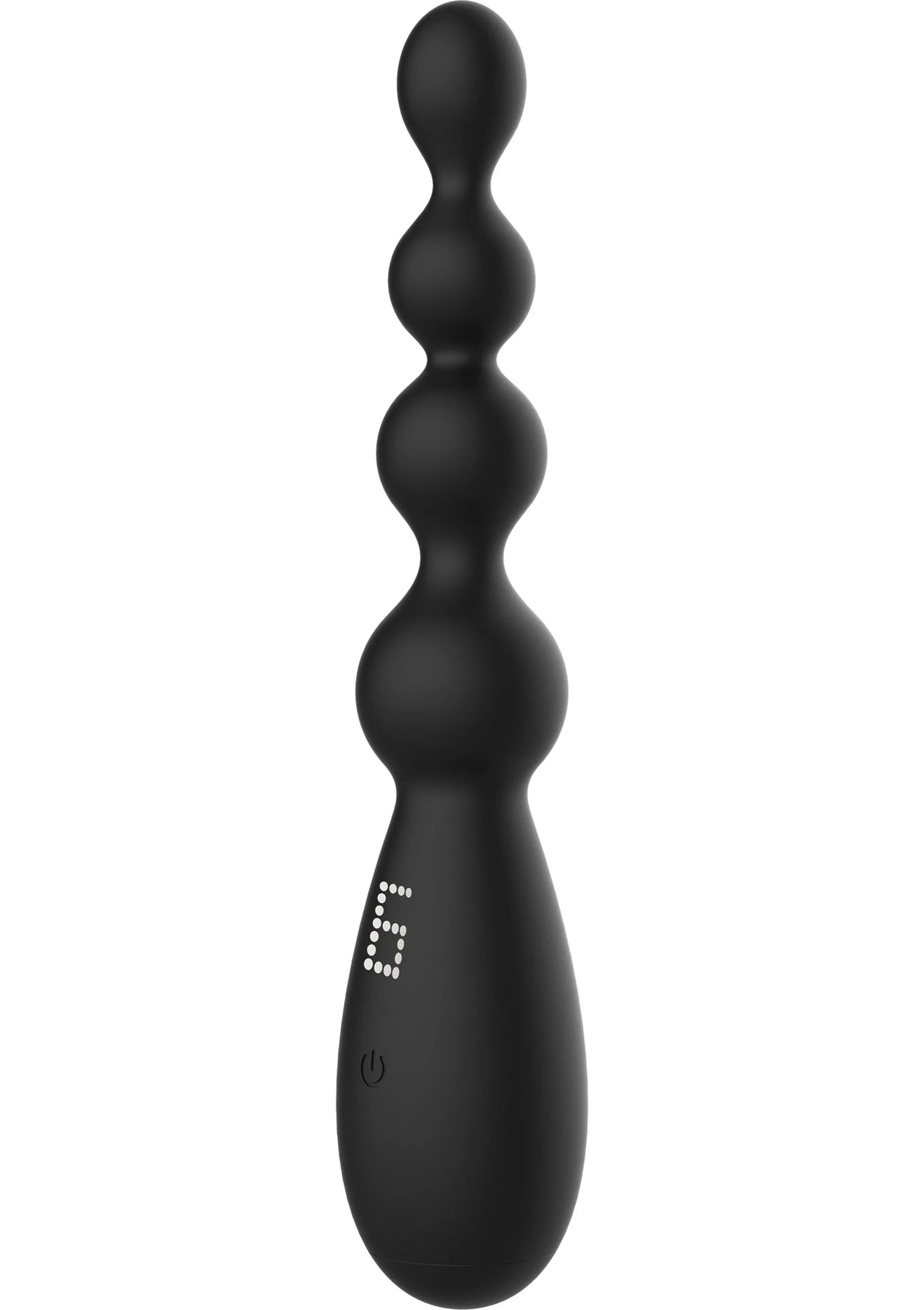 Zwarte anal vibrator met bolletjesstructuur en rij stippen op de zijkant.