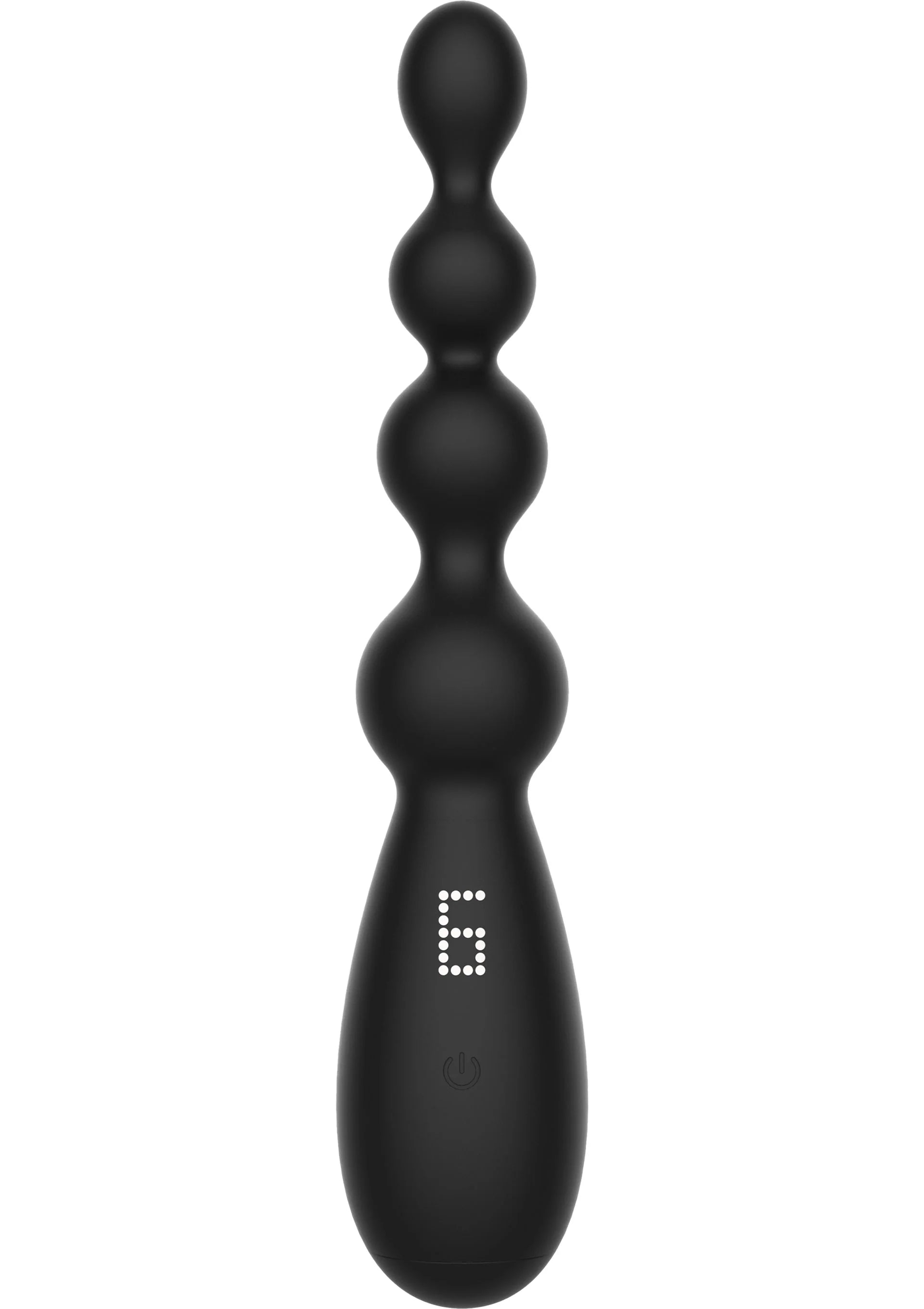 Zwarte anale vibrator met ronde, bolle segmenten en platte basis