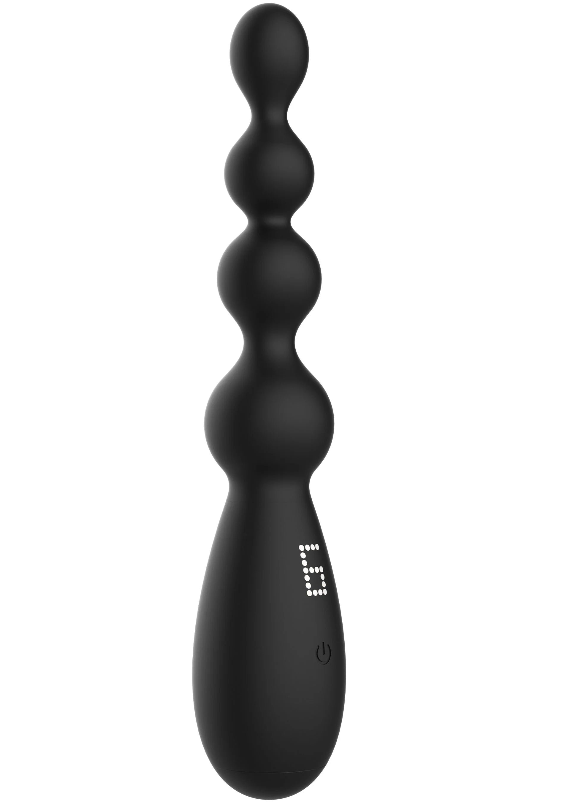 Zwarte anale vibrator met bolle knobbels, ronde top en knopzijde aan de zijkant
