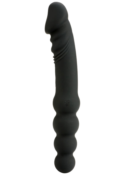 Donkere siliconen anale vibrator met brede basis en ronde uiteinden