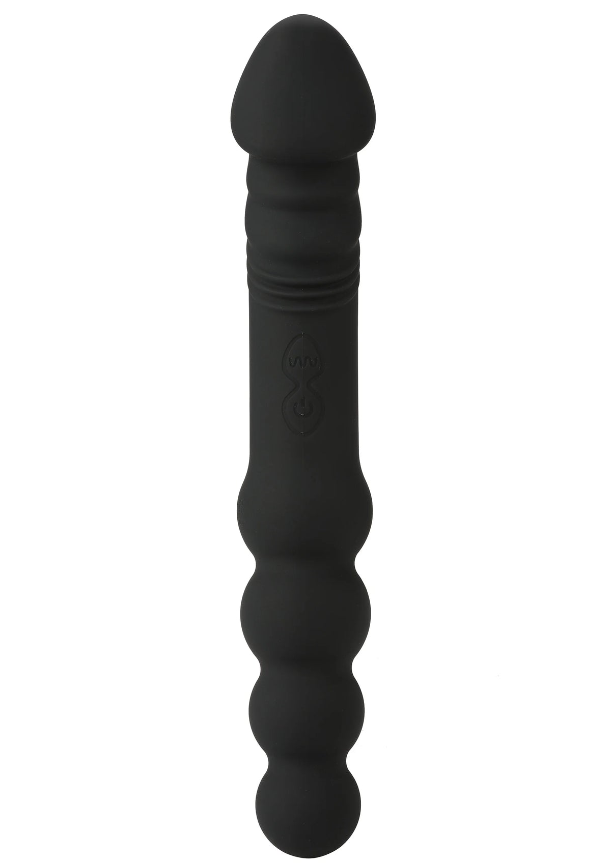 Zwarte siliconen anale vibrator met conische top en geribbelde schacht