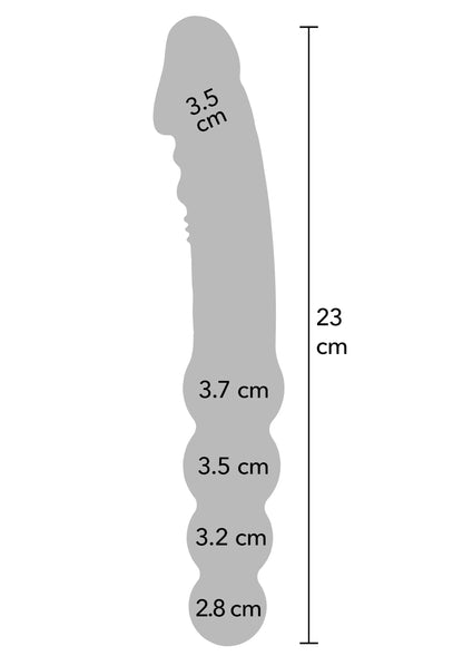 Afmetingen in omtrek: 23 cm anale vibrator, breedtes 3,5–2,8 cm