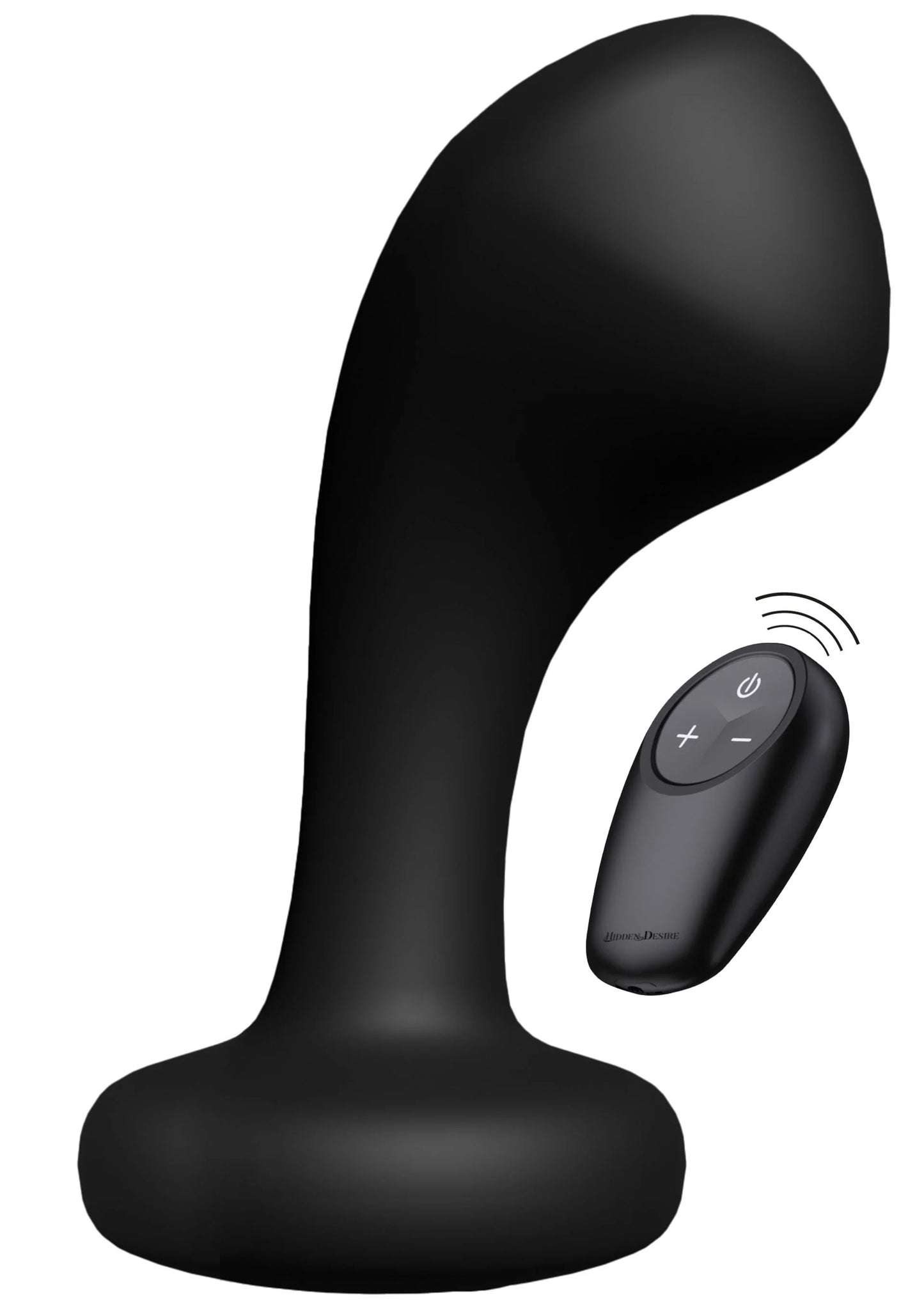 Zwarte anale plug met afstandsbediening op de achtergrond, glad oppervlak.