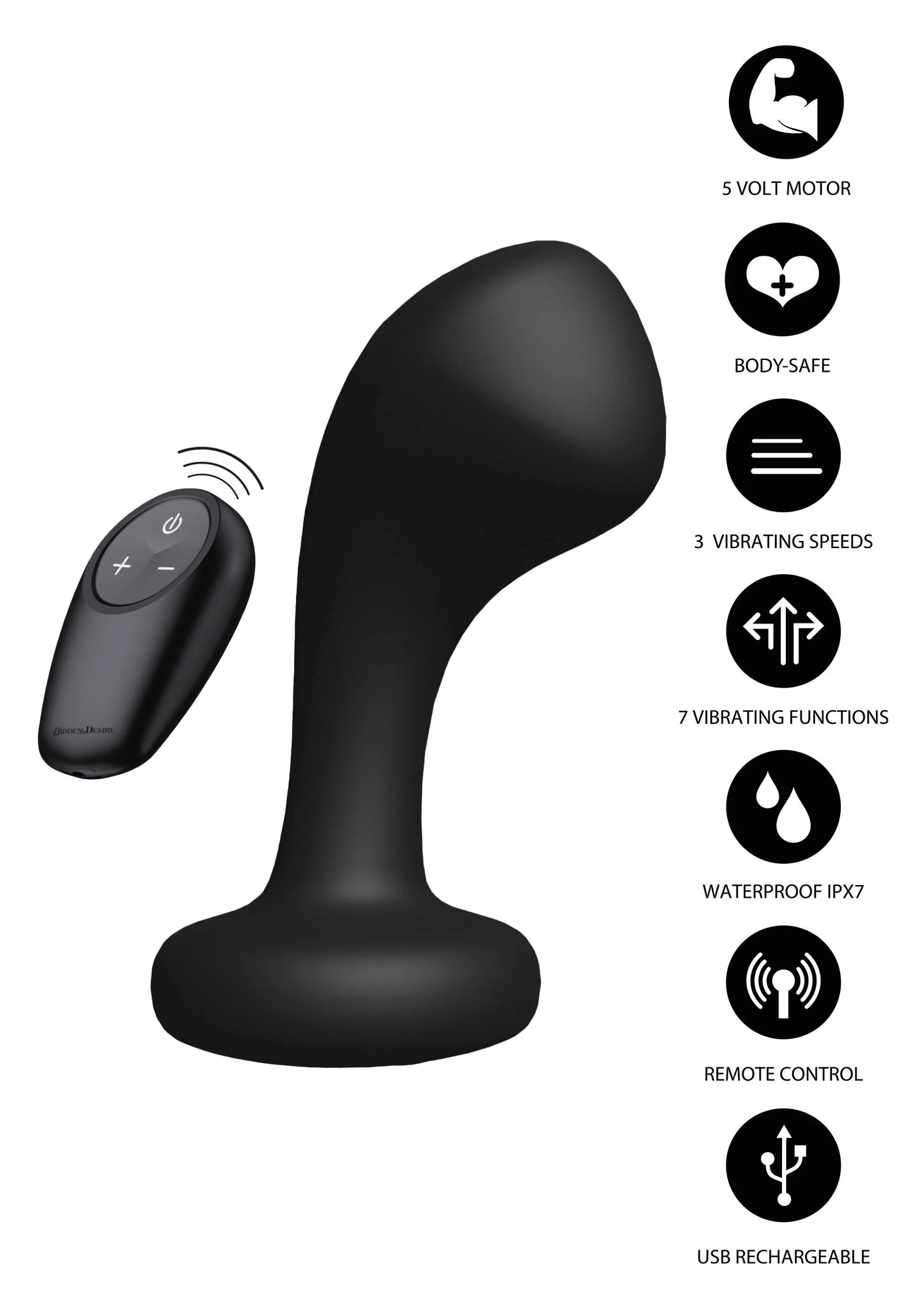 Zwarte anale plug met afstandsbediening en oplaadbare besturing