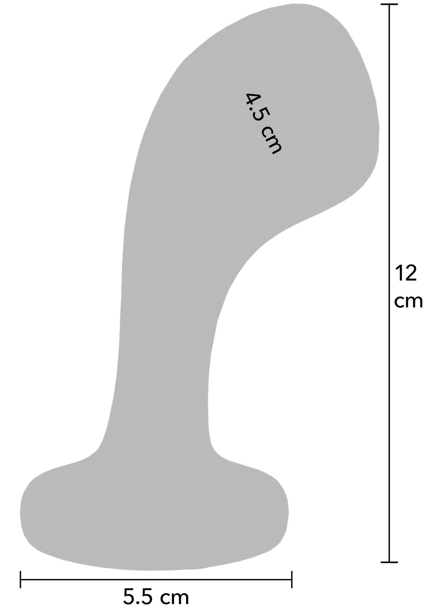 Afmetingenschets van anale plug: 12 cm hoogte en 5,5 cm breedte.