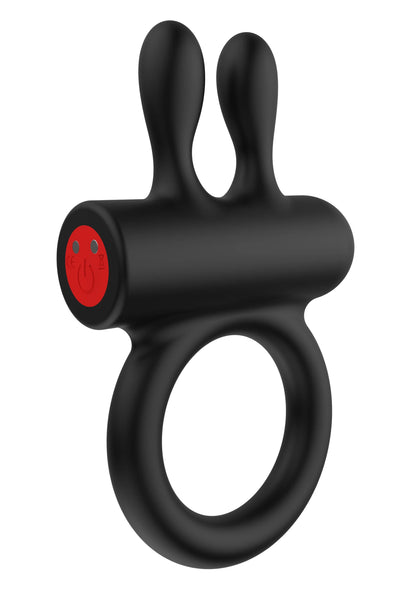 Zwarte C-ring met twee staanders en rood uiteinde, 3D-glans op silicone.
