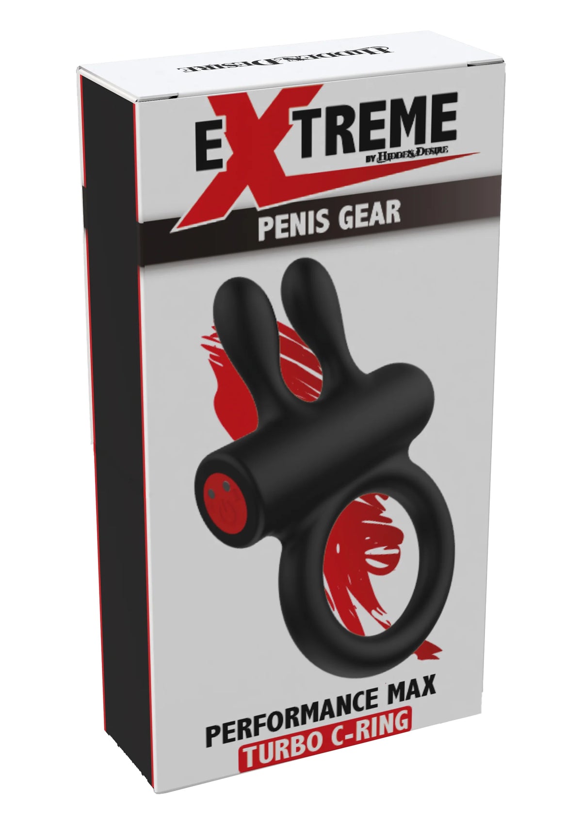 Verpakkingsdoos van zwarte Performance Max Turbo C-ring met rode grafische accenten.