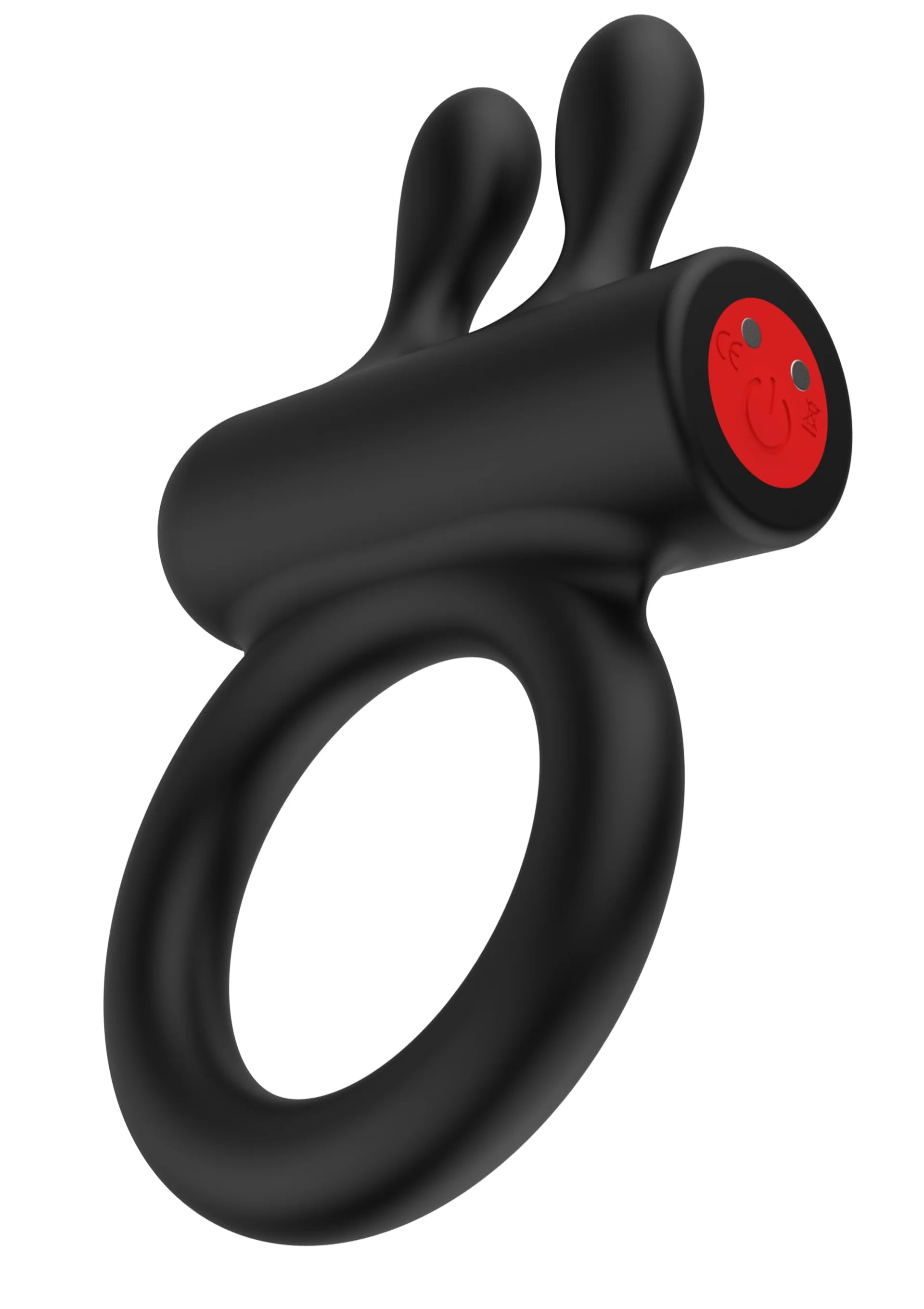 Zwarte C-ring met twee staanders en rood gemarkeerd uiteinde, afgeronde vorm.