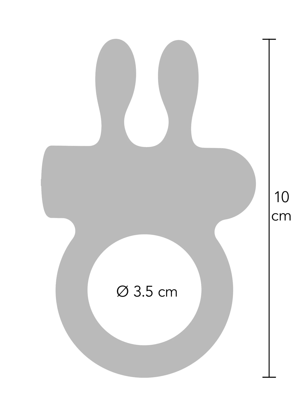 Afmetingenschema: C-ring van 10 cm hoog; Ø 3,5 cm maat in afbeelding.