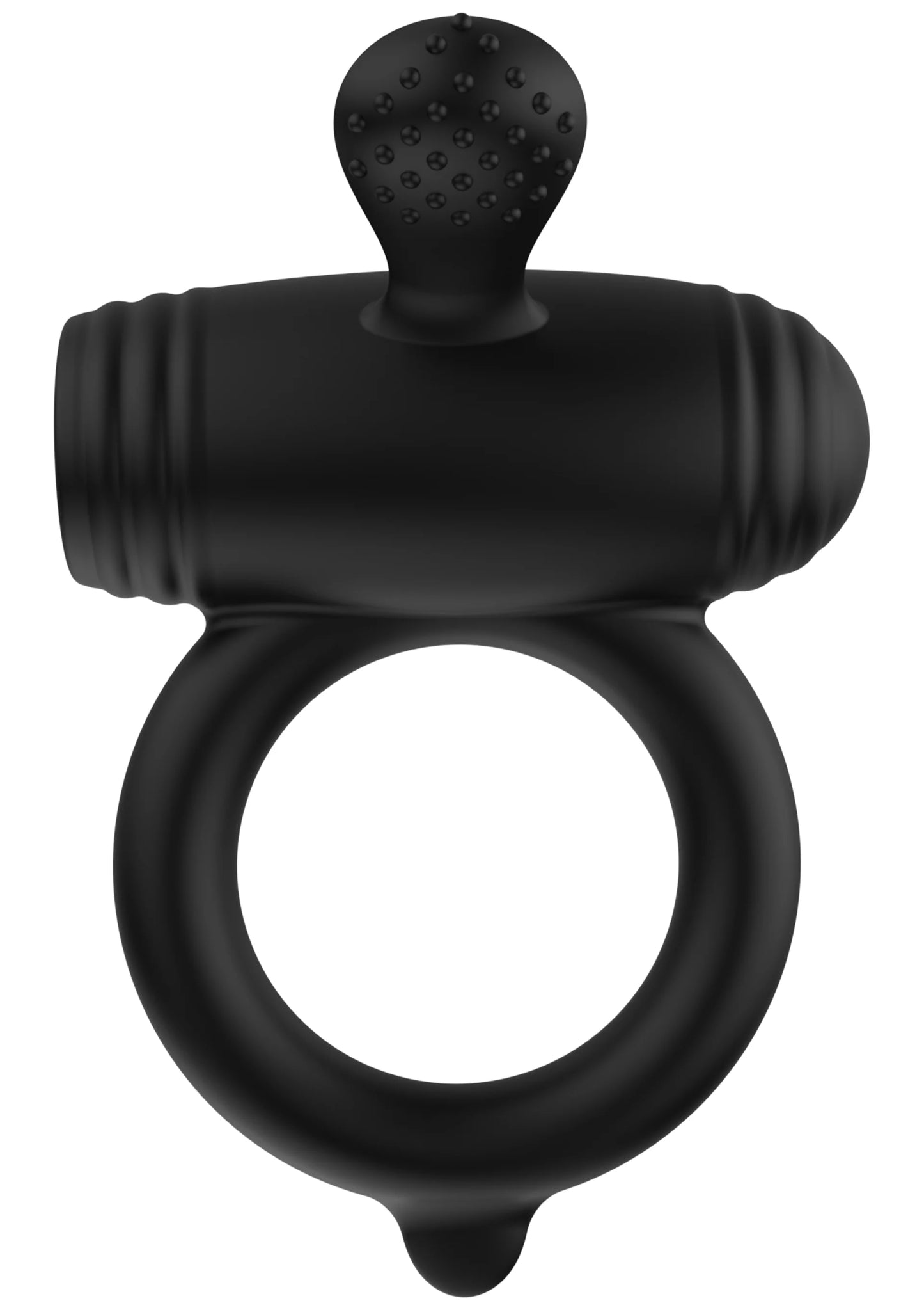 Zwarte C-ring met noppen op top en ovale ring, frontaanzicht, zonder rood detail.
