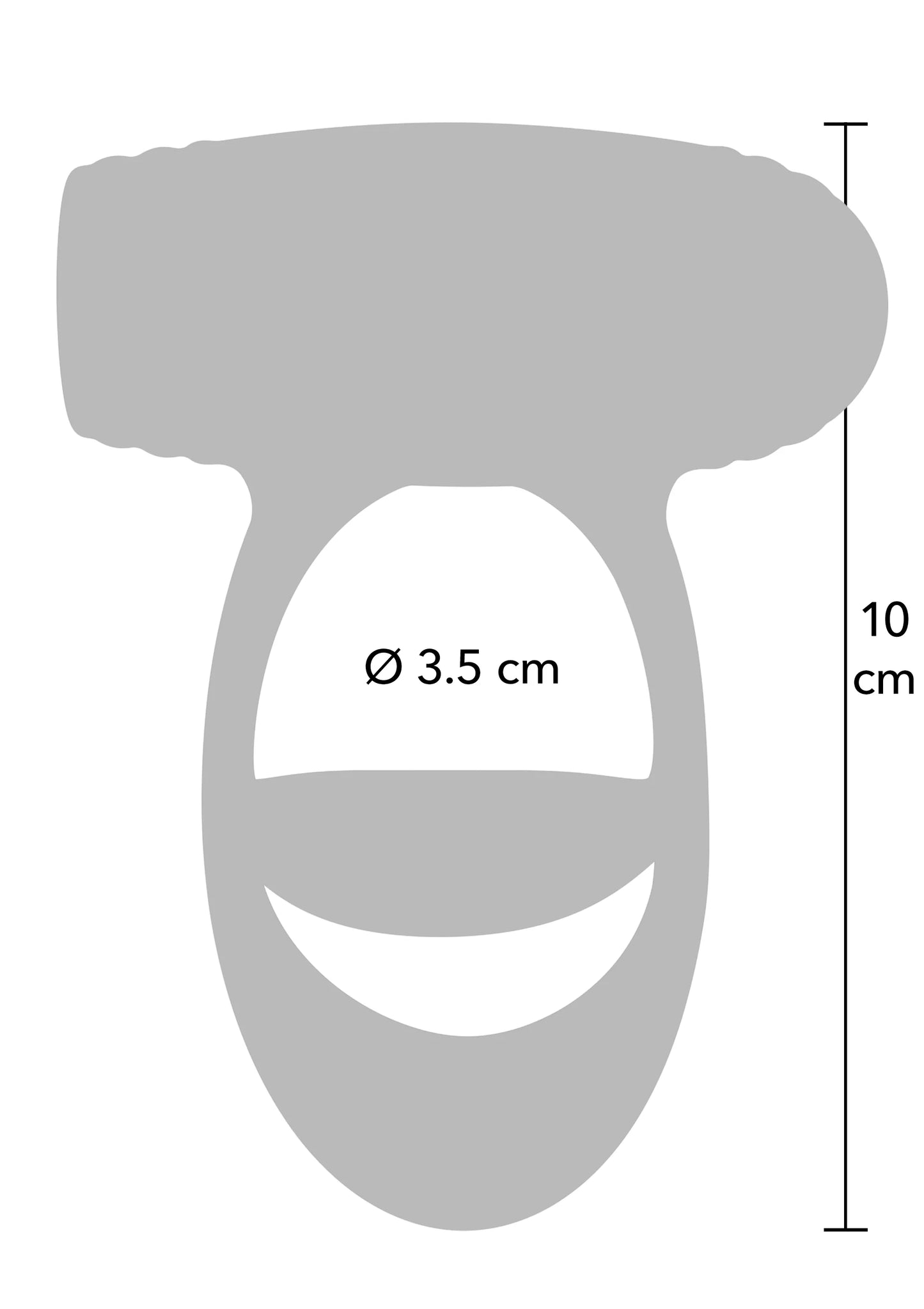 Afmetingsdiagram: Ø 3,5 cm en hoogte 10 cm voor zwarte penisring.