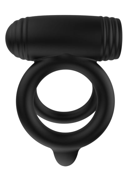 Zwarte dubbele C-ring vibrator met ronde ringen en centrale behuizing