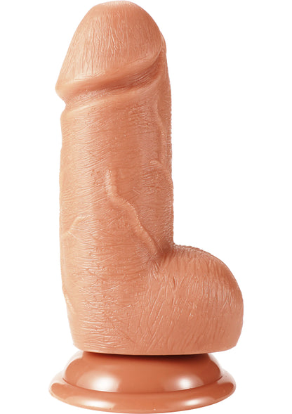 Realistische PVC-dildo in huidkleur met ronde zuignapbasis, vooraanzicht