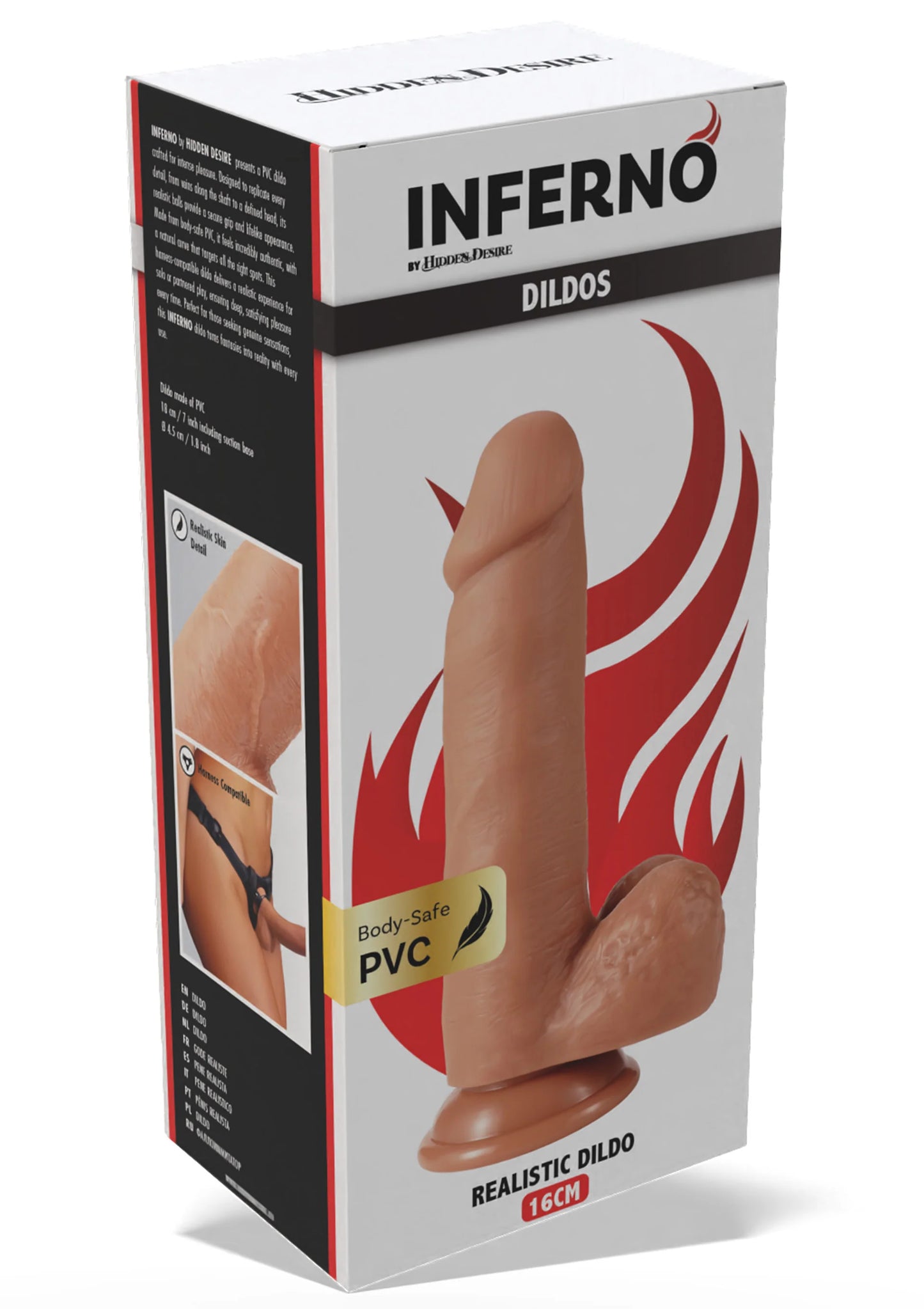 Doos 'Inferno' Realistic Dildo 16 cm, PVC, lichtbruine illustratie