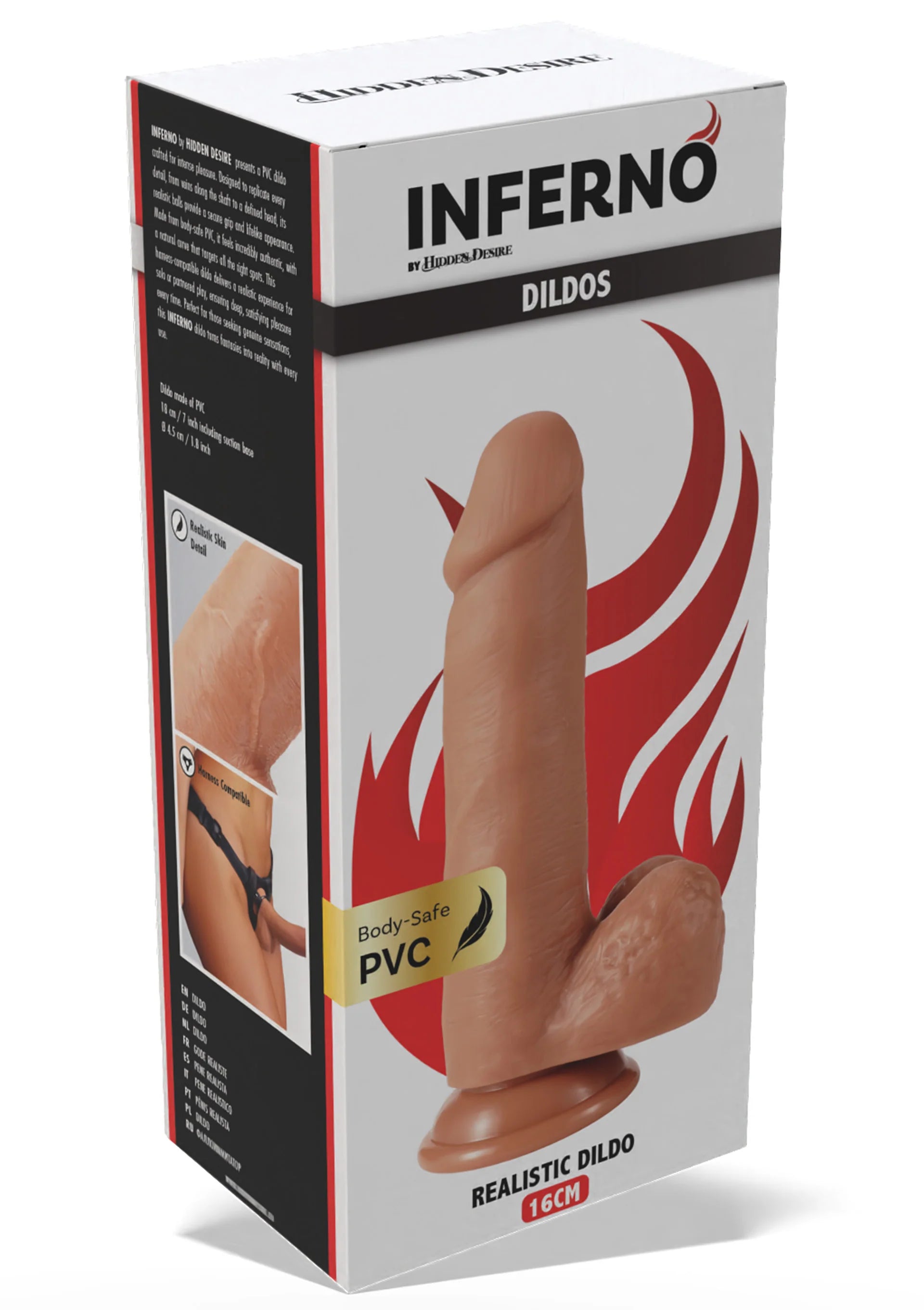 Doos 'Inferno' Realistic Dildo 16 cm, PVC, lichtbruine illustratie