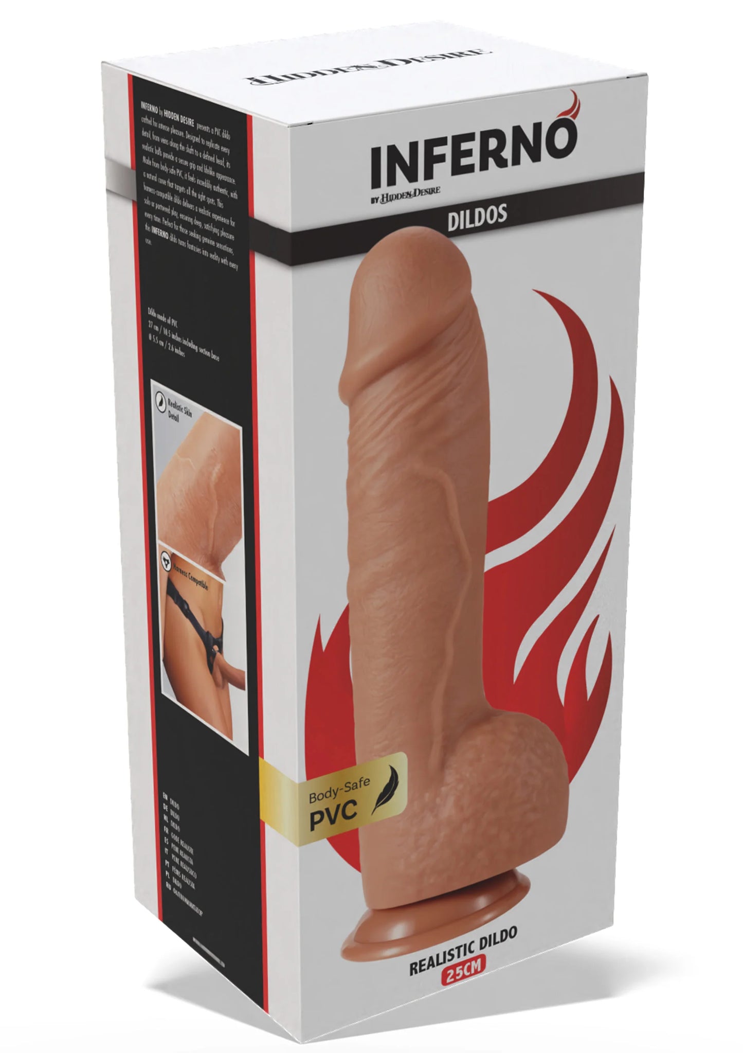 Verpakking met realistische PVC-dildo Inferno, 25 cm, bruin