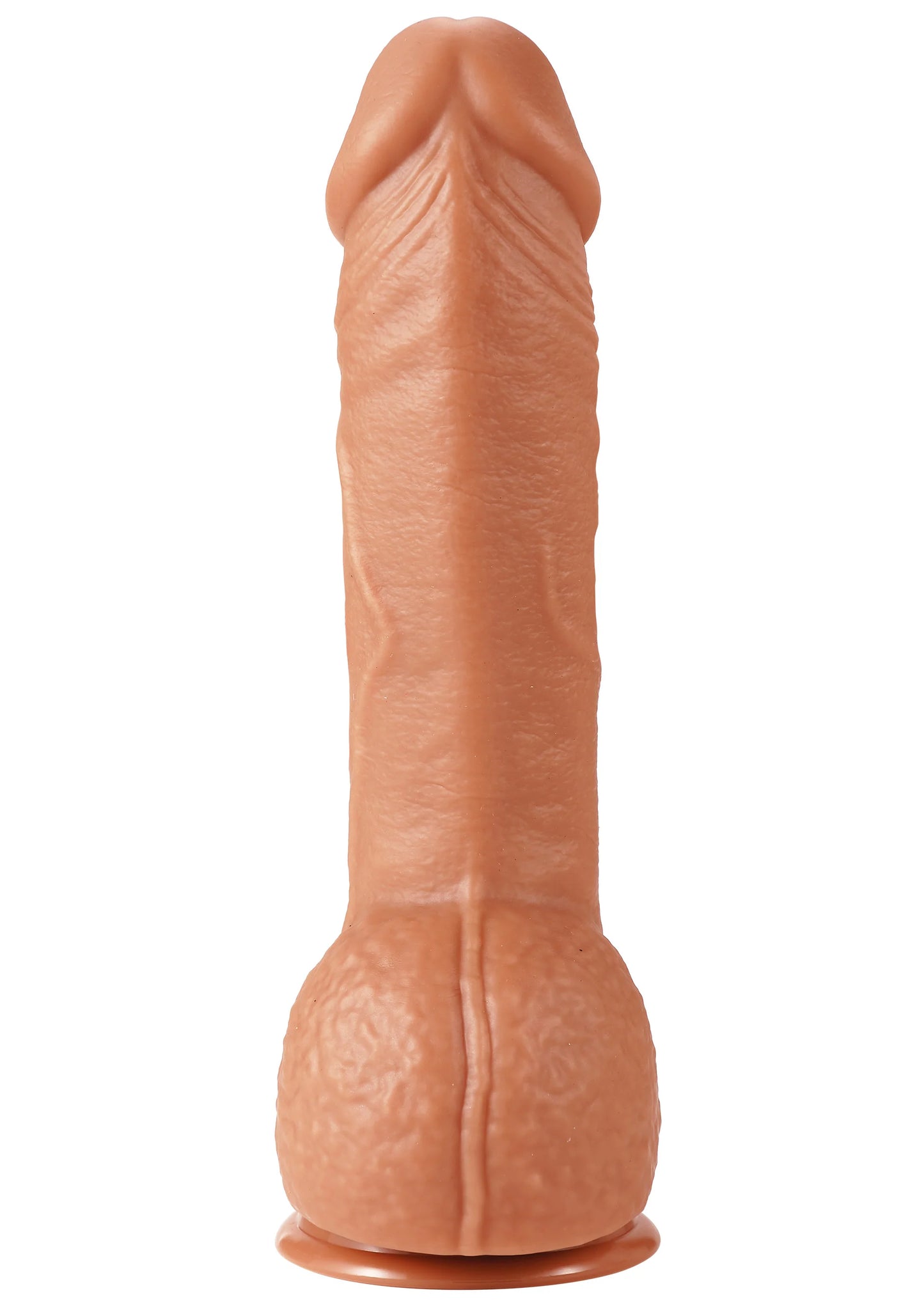 Realistische PVC-dildo, bruin, met reliëf en afgeronde zuignapbasis