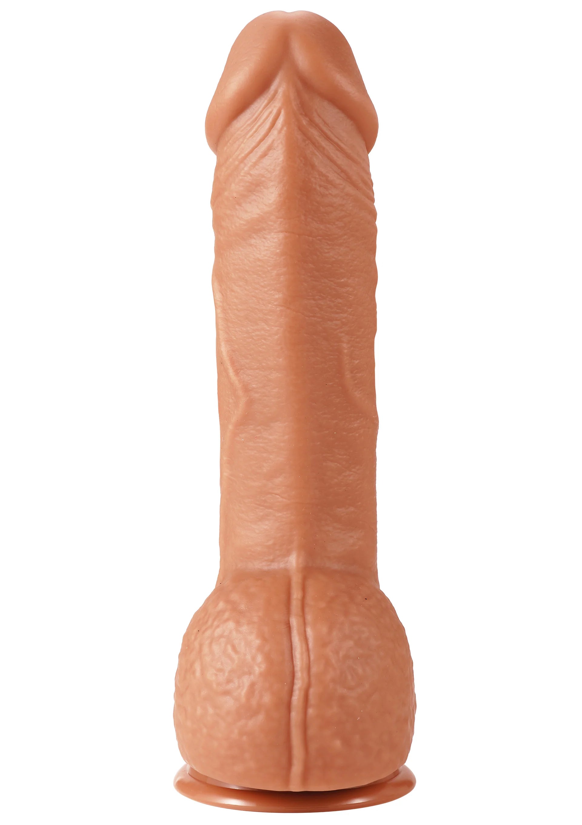 Realistische PVC-dildo, bruin, met reliëf en afgeronde zuignapbasis