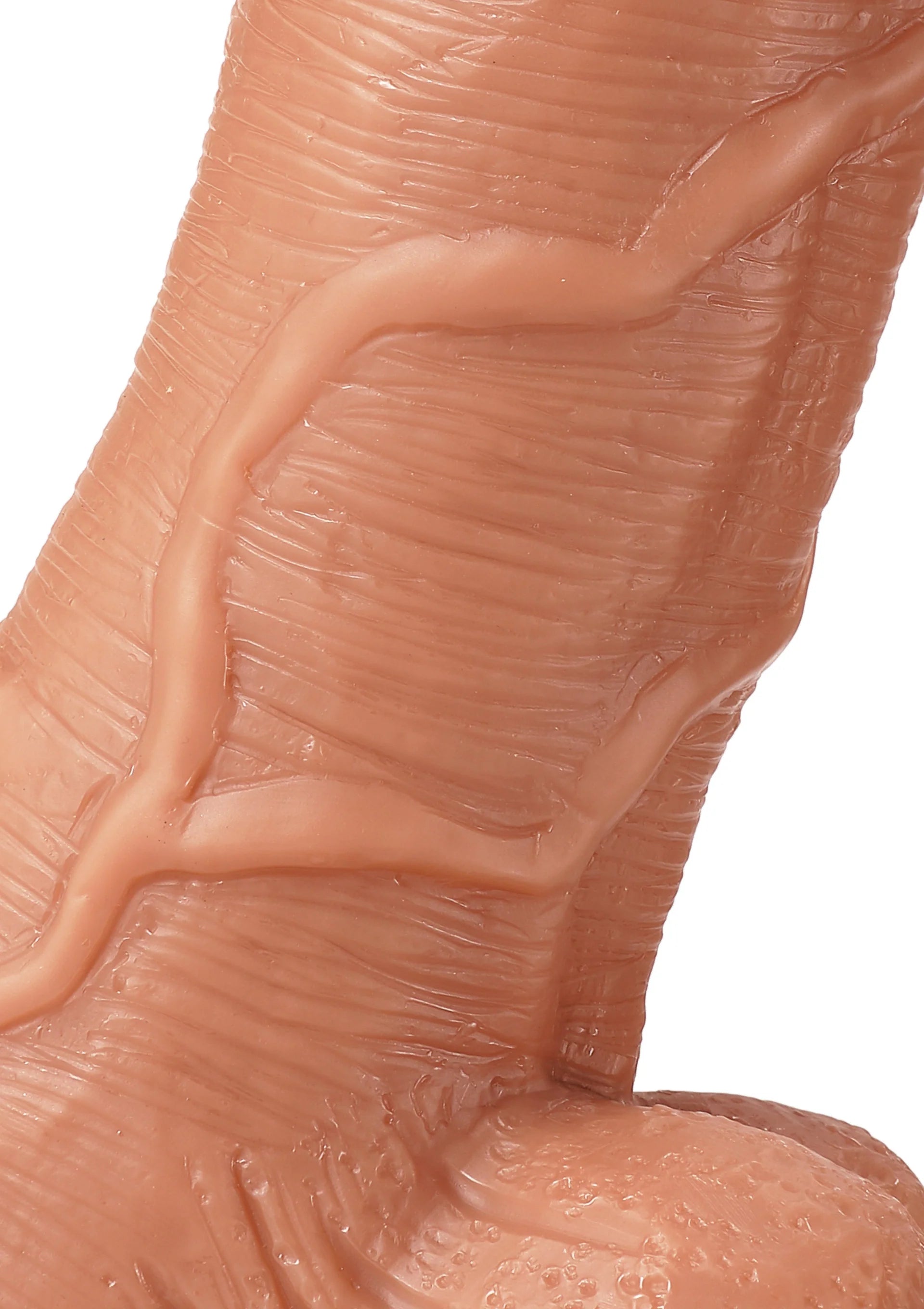 Realistische PVC-dildo van huidkleur met reliëfstructuur en basisrand