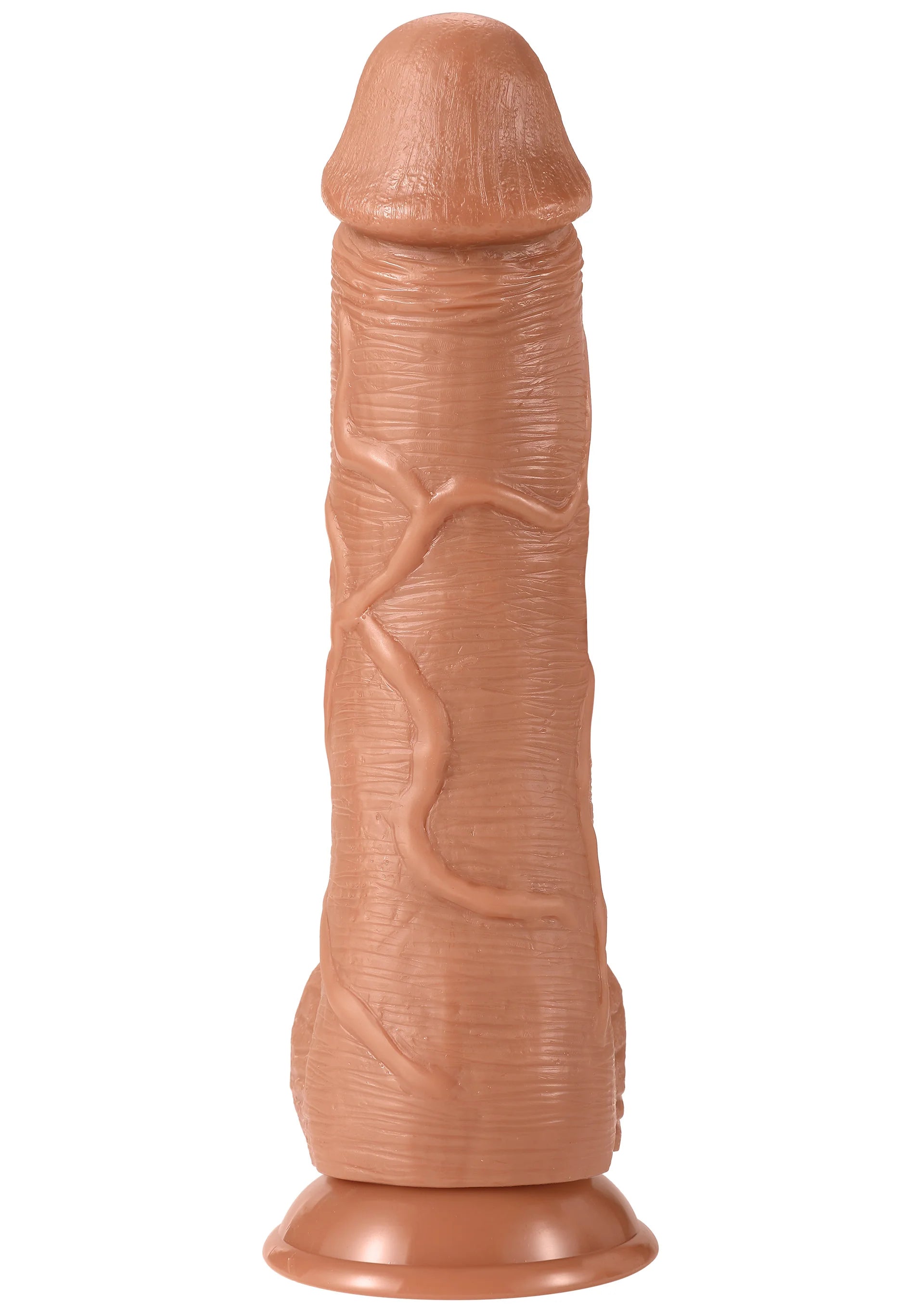 Realistische PVC-dildo met kegelvormige top en brede voet, huidkleurig