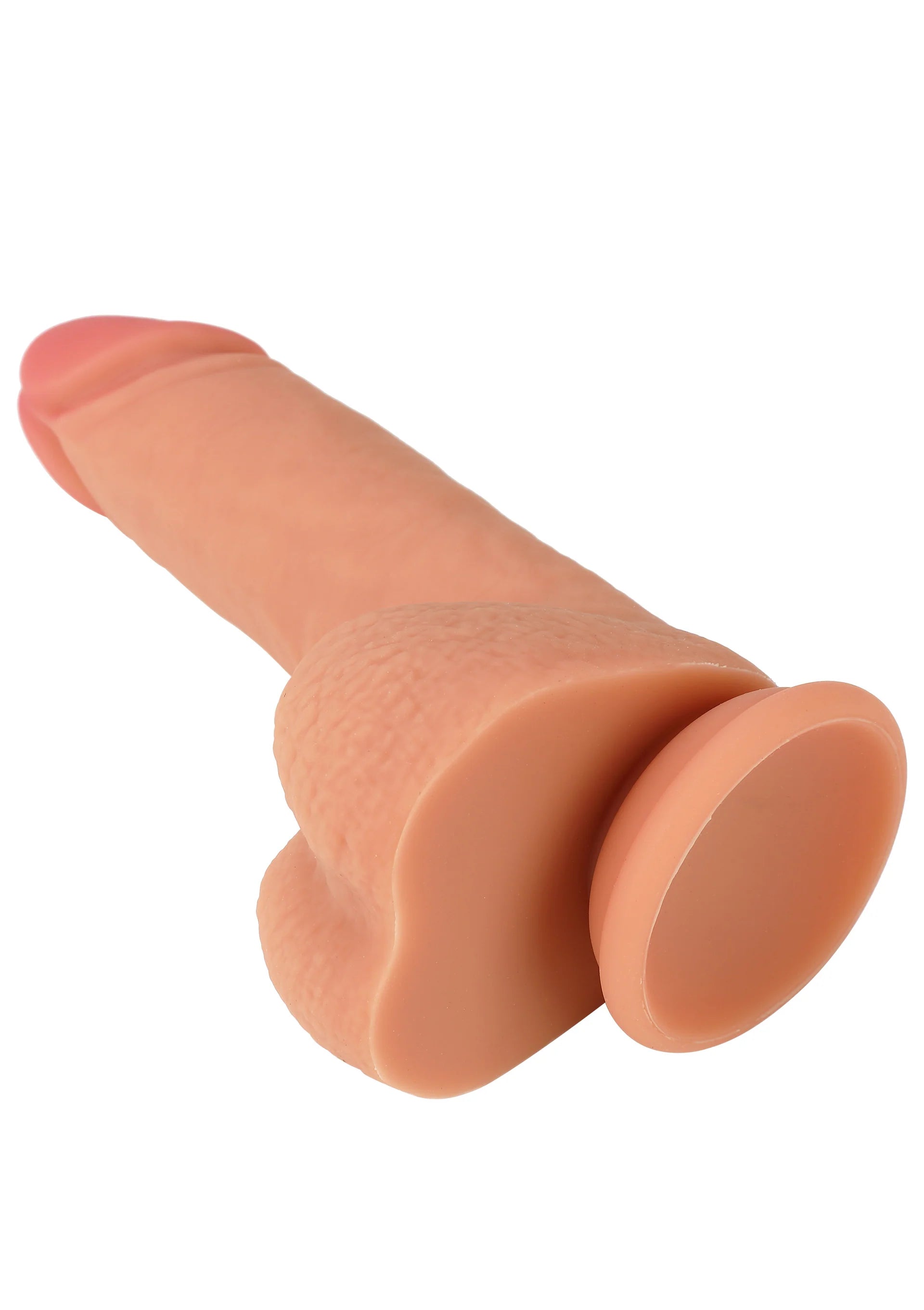 Close-up van het ronde uiteinde van de siliconen dildo
