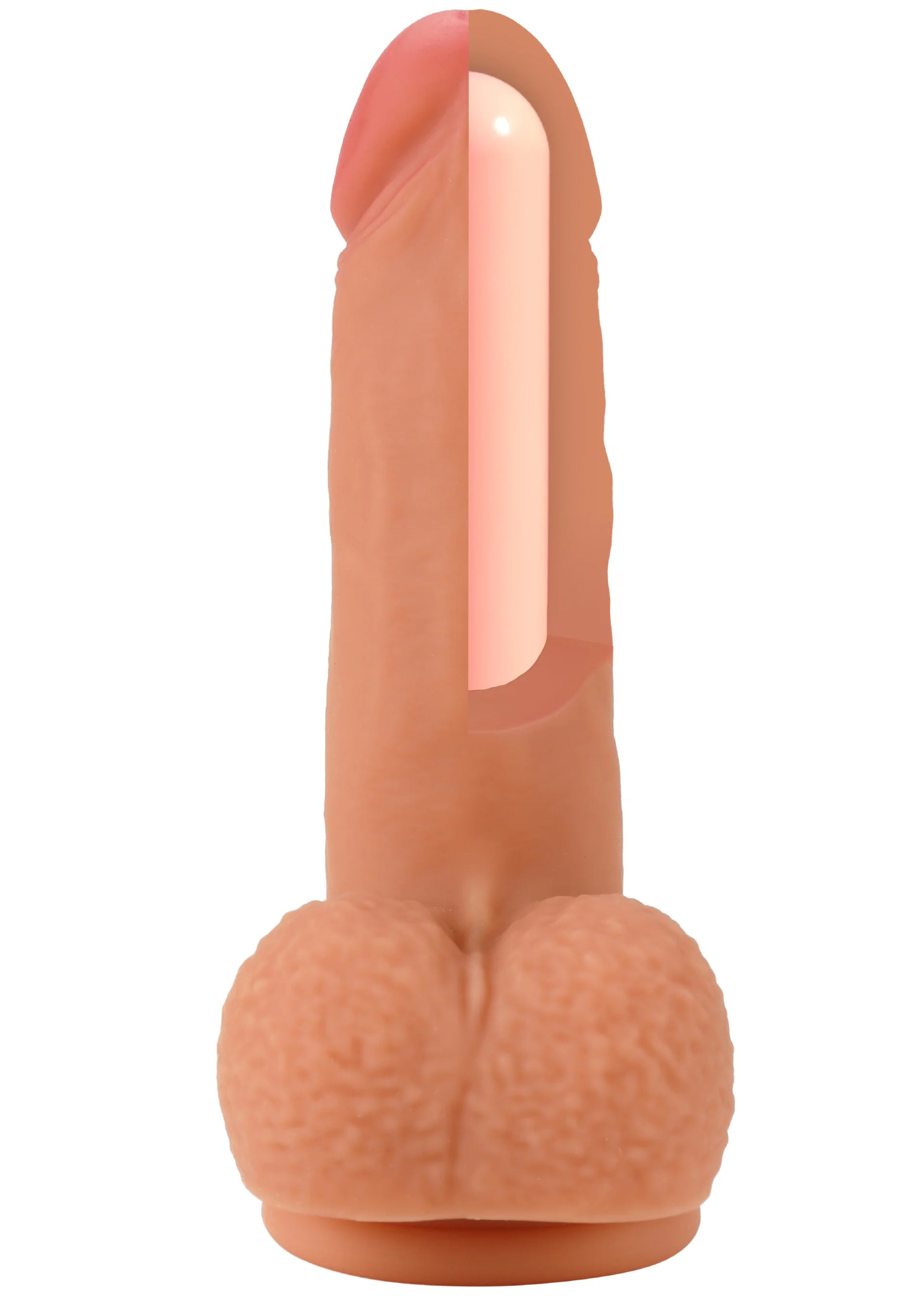 Zalmroze vloeibare siliconen dildo met realistische textuur en brede voet