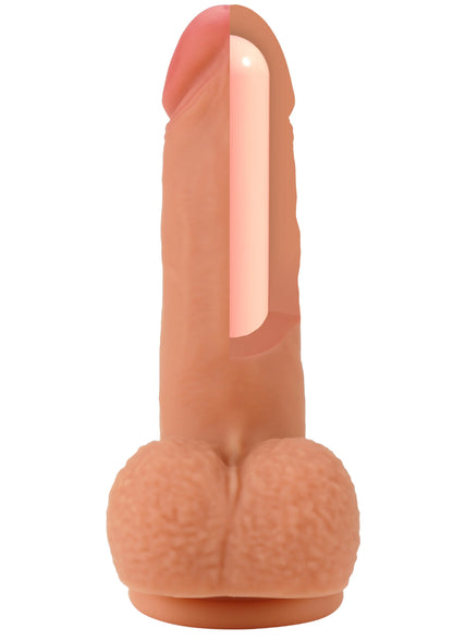 Zalmroze vloeibare siliconen dildo met realistische textuur en brede voet